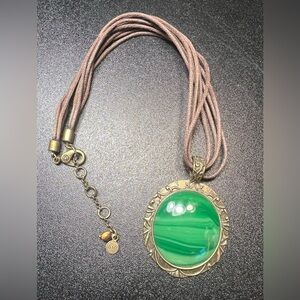 Faux Malachite Pendant Necklace Vintage Victorian Style Antique Gold Tone Frame